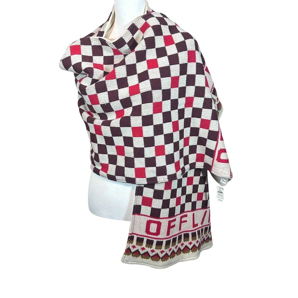 OFFLINE by Aerie Scarf NWT Women OS Burgundy Pink‎ Cream Checkered Knit Wrap
